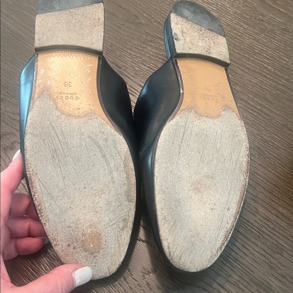 Gucci Black Leather Mules with Gold Accents - Picture 2 of 4